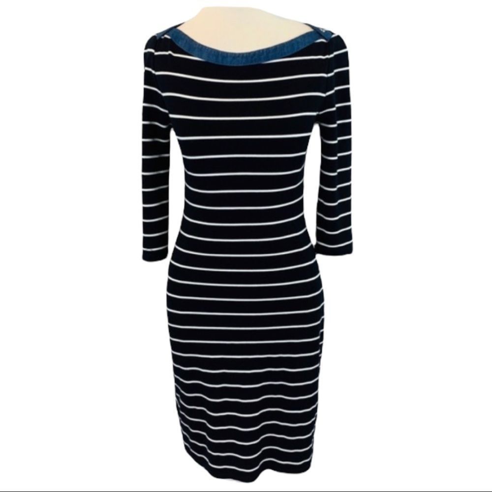NWOT Tommy Hilfiger Black & White Striped Dress with Denim Accent Size Medium